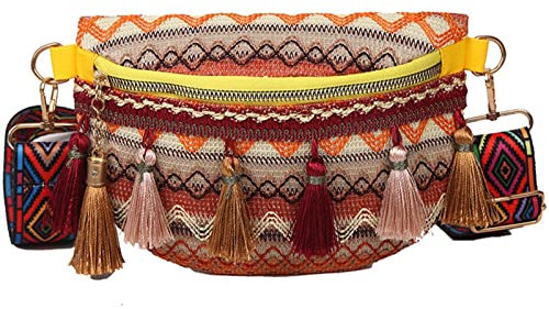 Gürteltasche im Folk-Stil, gewebt, Boho-Stil, -Tasche, leicht und langlebig, bunt, geflochtene Schultertasche, modische Quaste, ethnischer Stil, gelb, 1