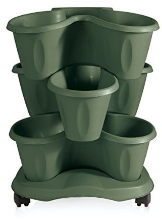 Bama 30017 - Vaso Trifoglio, Set 3 pezzi con Sottovaso, 40x40x51 cm, colore Verde