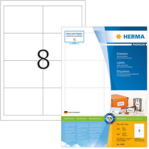 HERMA 4280 Etiketten 97 x 67.7mm Papier Weiß 800 St. Permanent Universal-Etiketten, Adress-Etikette