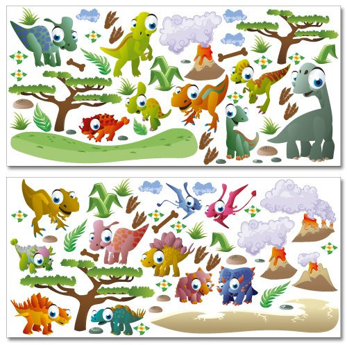 Wandkings Dinosaurier Wandsticker Megapack Set, 90 Aufkleber, Gesamtfläche 260 x 70 cm