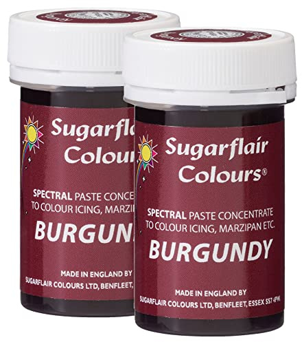 Sugarflair Spectral Burgundy Food Colouring Paste, Highly Concentrated for Use with Sugar Pastes, Buttercream, Royal Icing or Cake Mix, Vibrant Colour Dye - 25g (Pack of 2)