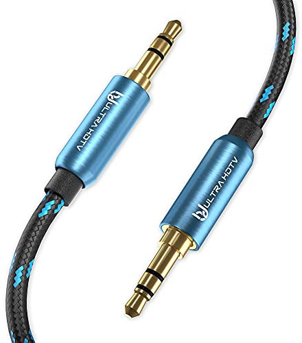 Ultra HDTV Aux Kabel 3,5mm Klinkenkabel [0,5M] Stereo Audio Kabel Klinke auf Klinke, Nylon Geflochten, Hochwertig für Kopfhörer, Auto, Handy, PC, Lautsprecher, Stereoanlagen, MP3-Player usw.