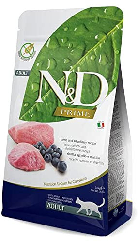 Farmina N&D Prime Adult Pellets Katzenfutter(Trockenfutter, mit hochwertigen Vitaminen und natürliche Antioxidantien, ohne Mais, Zutaten: Lamm und Heidelbeere, Portionsgröße: 10 kg)