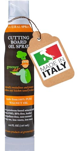 Greener Chef Food-Safe Wood Cutting Board Oil & Butcher Block Oil - Food Grade, Edible Walnut Oil - No Mineral Oil - Easy Spray Application -