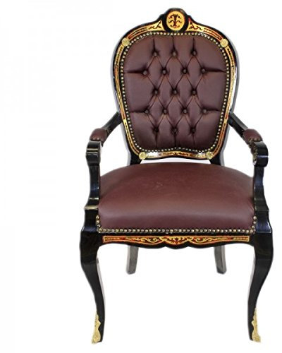 Casa Padrino Luxus Barock Stuhl mit Armlehnen Schwarz/Gold/Creme - Luxus Schreibtisch Stuhl