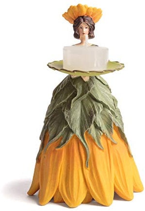 Blumenmädchen Deko Fantasie Figur mit Sockel - Deko zum hinstellen - Sonnenblumen Mädchen mit Kerze