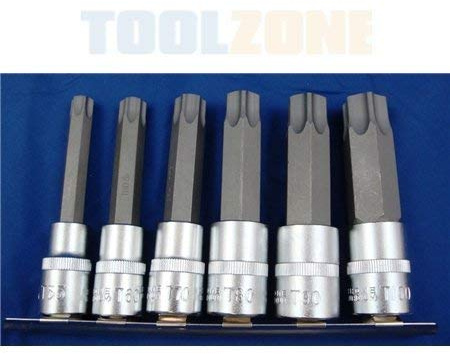Toolzone 6 Piece 1/2 Drive T55-T100 Star Bits 100Mm Long Set