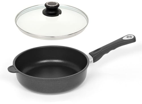 Lotus Gusspfanne - Hochrandpfanne Ø 26cm, Bodenmaß 20,5cm, Höhe 7,5cm, Deckelmaß 26cm (26 cm, mit Glasdeckel)