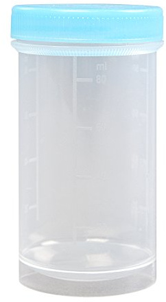 Contenitore Universale per analisi 100 ml plastica Trasparente Coperchio Azzurro Resistente con Chiusura ermetica Confezione 1000 Pezzi sterilizzabile Uso Medico Laboratorio casa