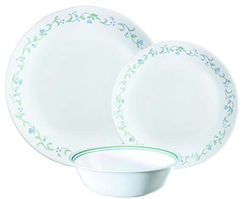 Corelle Vitrelle Glass 12-Piece Country Cottage Chip and Break Resistant Dinner Set, Green/Blue - 3029B