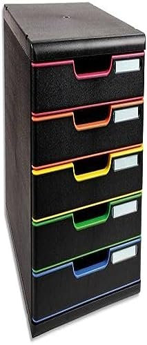Exacompta 301914D Ablagebox Modulo mit 5 Schubladen für DIN A4+ Dokumente. Belastbare Schubladenbox mit hoher Kapazität für mehr Platz auf dem Schreibtisch schwarz/bunt