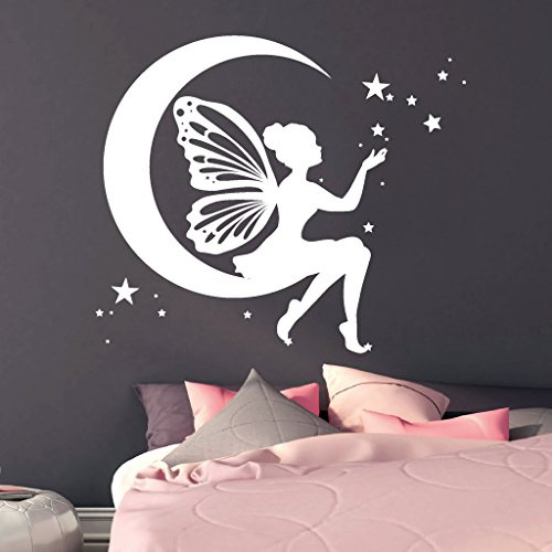 Wandtattoo Loft Elfen Prinzessin auf Mond mit Sterne / Wandtattoo/Wandaufkleber, 30 Farben, 2 Größen