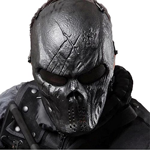 Taktische Maske Totenkopf Vollgesicht mit Metallnetz Augenschutz - Airsoft/BB Gun/CS Spiel - Zombie Masken Köpfe Gruselig für Cosplay Party Halloween knifflige Männer & Frauen