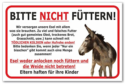 AdriLeo Schild - Esel Nicht füttern - Weide betreten verboten (20x30cm)