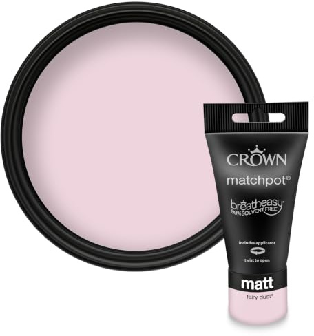 Crown WALLS & CEILINGS Mid Pink Matt Paint Tester Pot - Sample 40ml | Try Fairy Dust before you buy. See the true colour on your wall, in your own light. Low VOC, low odour, breatheasy