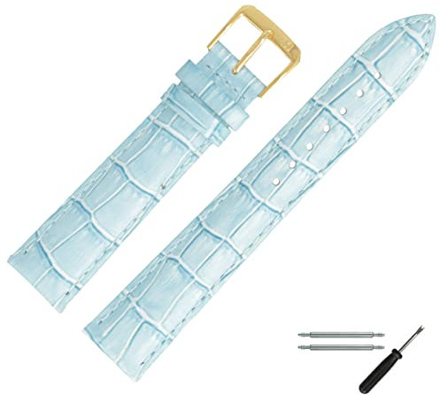 MARBURGER Uhrenarmband 18mm Leder Tuerkis Gold Alligator Prägung Mit Naht - Montage Set 1431859000220