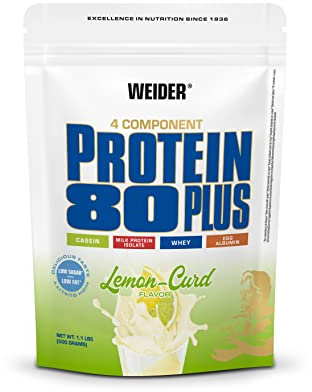 Weider - Protein 80 Plus - 4-Komponenten Protein Pulver - Hoher Proteingehalt mit 80% Eiweiß - Cremige Shakes mit Calcium & Vitamin B6 - 500g - Citrus-Quark