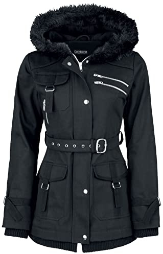 Gothicana by EMP Damen schwarze Winterjacke mit Taillengürtel