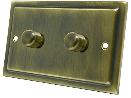 AET VAB2GDIM10 Victorian Antique Brass 1000W-10 Amp Double 2-Gang 2 Way 1000W Light Dimmer Switch, 1000 W, 240 V