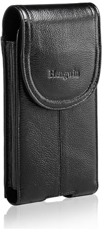 Hengwin Echt Leder Smartphone Holster für iPhone 12 Pro Max Gürteltasche mit Gürtelclip Schlaufe, Vertikale Handyhalterung Samsung Galaxy S21 Ultra S20 FE (passend Handy Abdeckung) (schwarz)