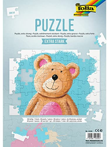 folia 2320 - Blanko Puzzle, 48 teilig, DIN A4, extra stark - ideal zum Selbstbemalen, Weiß