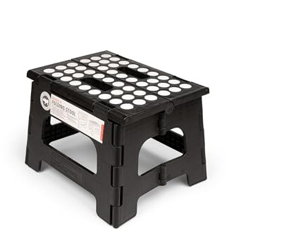 Kikkerland Rhino Foldable Step Stool – Holds Adults up to 300 Lbs, Best for Kitchen & Bathroom – Collapsible, Portable, Lightweight Stepping Stool with Sturdy, Non-Slip Design – Black, 8”