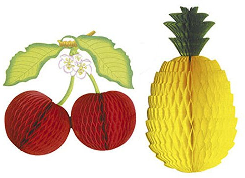 NET TOYS Waben Deko Frucht Wabenball Partydeko Kirsche-Ananas Papierwabe Tischdeko Obst Raumdeko Bunte Papierdeko Mottoparty Dekoration