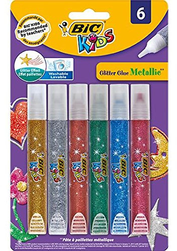 BIC 5 Blister à 6 Tuben Malkleber KIDS Glitter Glue Metallic