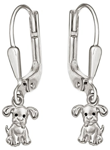 CLEVER SCHMUCK Silberne Mädchen Ohrring Hund Silber 25 mm Hunde Brisur STERLING 925 im Etui rosa