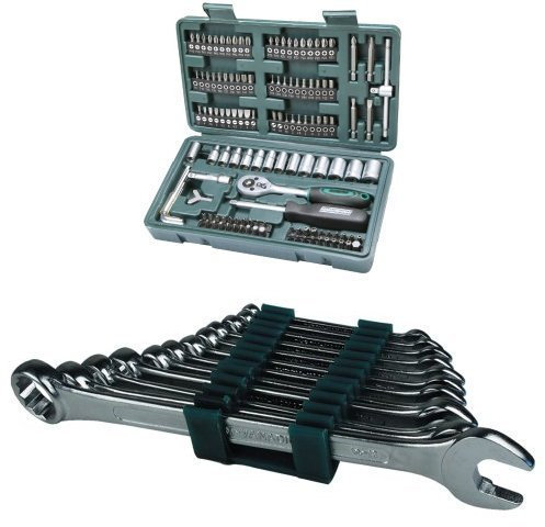 Mannesmann M29166 - Set chiavi a tubo, a cricchetto, In valigetta di plastica, 130 pezzi & M19652 - Set chiavi combinate