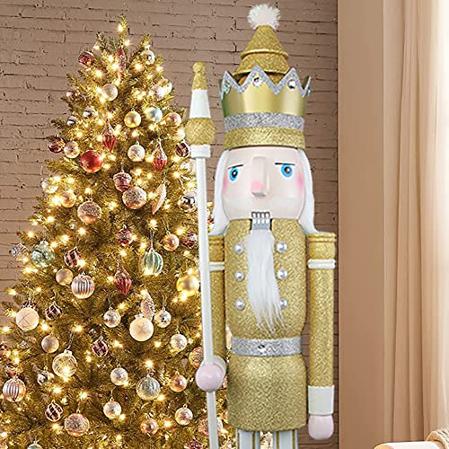 CDL 120cm 48 4Ft Tall Life-Size Large/Giant Gold Glitter Christmas Wooden Nutcracker King Ornament On Stand Holds Scepter For Indoor Outdoor Xmas/Event/Wedding Decoration(4 Feet, King Gold K29)