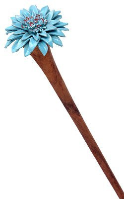 Haarnadel aus Holz mit sternfömiger Blume, Haarschmuck, Farbe:türkis