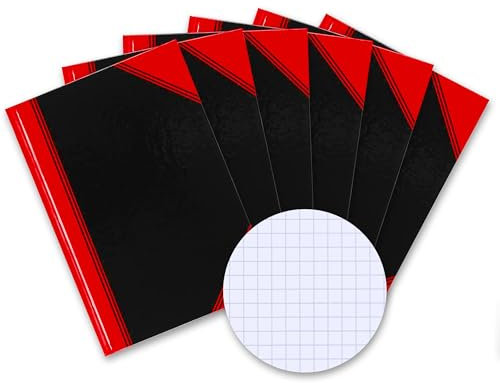 Bantex Notizbuch A4 kariert, 192 Seiten, 70 g/m², Hardcover, schwarz, 6 Stück