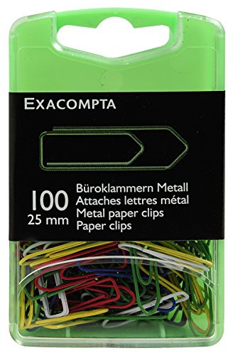 Exacompta 14744E 100er Pack Büroklammern bunt farbig sortiert 25mm in praktischer Aufbewahrungsbox