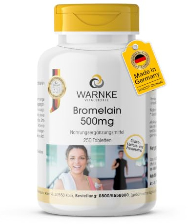 Bromelain 500mg, Natural Pineapple Enzyme, Vegan, 250 Tablets | Warnke Vitalstoffe - German Pharmacy Quality