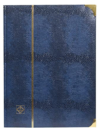 Leuchtturm 341941 Briefmarken-Sammelalbum Comfort Deluxe - 64 Schwarze DIN A4-Seiten - wattiert, Kroko-Optik - blau
