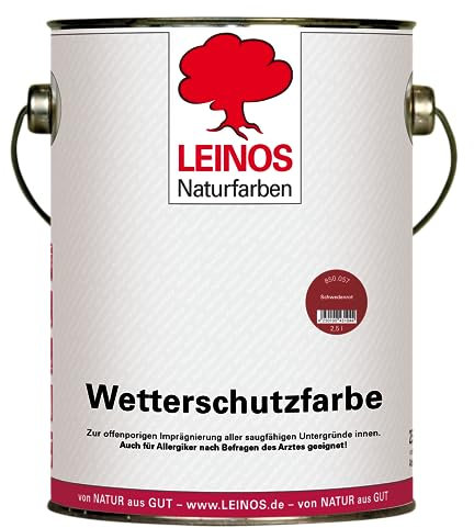LEINOS Wetterschutzfarbe 2,5 l | Schwedenrot Holzlasur für Holzfassaden Fenster Gartenhäuser | wetterbeständige Deckfarbe, effektive Versiegelung, langanhaltender Schutz auf Ölbasis im Außenbereich