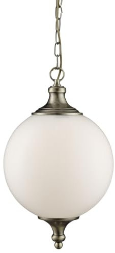 3051AB Antique Blass and Opal Globe Pendant Light