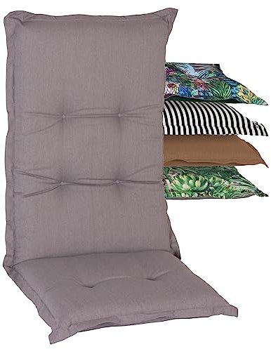 Beo Gartenstuhlauflagen Hochlehner Wasserabweisend Nizza | Made in EU Premium-Qualität | Auflagen Hochlehner UV-beständig und fleckenabweisend | Atmungsaktive Stuhlauflagen Hochlehner in Grau