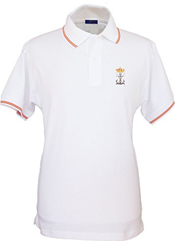 Polo España Blanco Hombre, Bordado Infantería de Marina en Pecho, Bandera España en Cuello y Mangas, 100% algodón Talla L