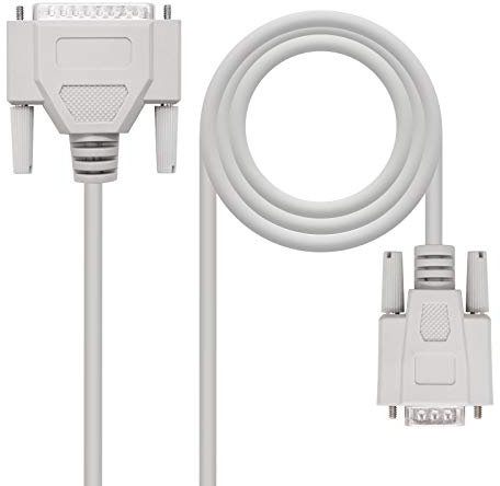 Nanocable 10.14.0802 - Serieller RS232 Kommunikationskabel, Nullmodem, DB9/H-DB25/M, männlich-weiblich, Beige, 1.8 mts