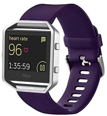 Wigento Kunststoff/Silikon Uhr Armband für Fitbit Blaze Watch Lila Zubehör 17-20 cm