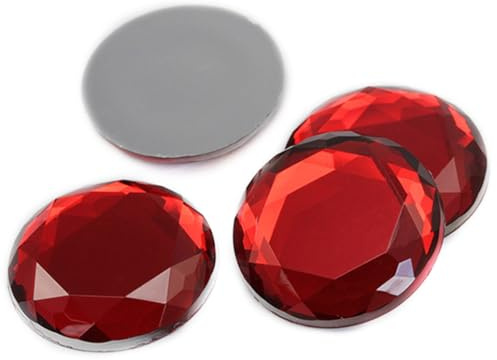 Allstarco 30mm (1-3/16) Rubinrot, rund, flach Acryl-Strasssteine, 6 Stk. | Groß flache Rückseite Bastel-Schmucksteine, leicht und vielseitig, leuchtende Farbe, brillanter Glanz für Kostüme, Cosplay