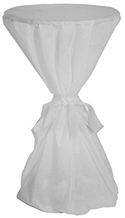 Stehtisch Husse - abwischbar - mit extra Schleifenband aus stoffähnlichem Vlies (WEIß, 60 cm Tischdurchmesser, 80 gr.), Öko-Tex 100 zertifiziert, ideal für jede Party, Catering, Vereinsfeier, Geburtstagsfeier, Event