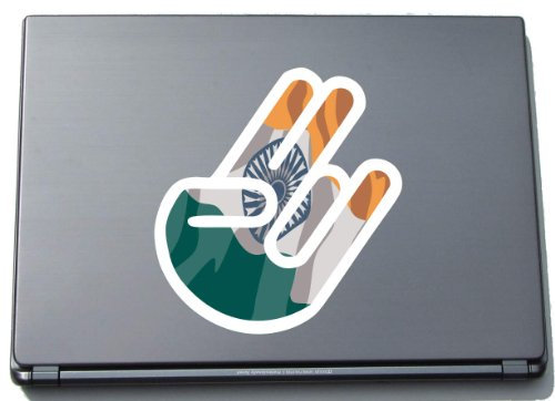 INDIGOS UG The Shocker Hand - Laptopaufkleber/Laptopskin/Aufkleber Decal Sticker - 210x144 mm - weißer Umriss mit Fahne/Flagge - India-Indien