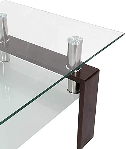 NAKURA Mesa de Centro Kenia Tapa y revistero de Cristal y pies de MDF - WENGUE - 100x60 cm