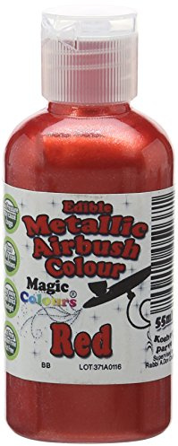 Magic Colours Metallic Edible Airbrush Food Colouring for Cake Decoration – Red (55ml)