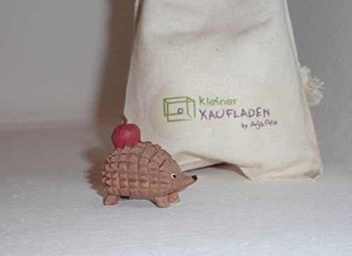 Lotte Sievers-Hahn Igel mit Apfel mit Baumwollbeutel Krippenfigur