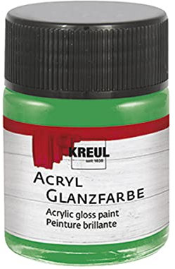 KREUL 79508 - Acryl Glanzfarbe, 50 ml Glas in grün, glänzend-glatte Acrylfarbe zum Anmalen und Basteln, auf Wasserbasis, speichelecht, schnelltrocknend und deckend
