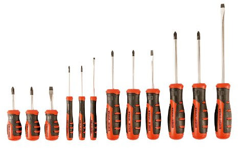 BLACK+DECKER BDHT0-66451 - Juego de 12 Destornilladores, con Punta Magnética, Lámina Cromada, Indicación de Tamaño en Mango, Variedad de Puntas Estándar